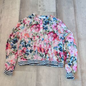 M by Marled Floral Paste Contrast Cuff & Hem Lightweight Bomber Jacket Pink S